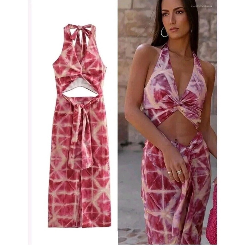 Zara water color tye die vacation halter dress nwt